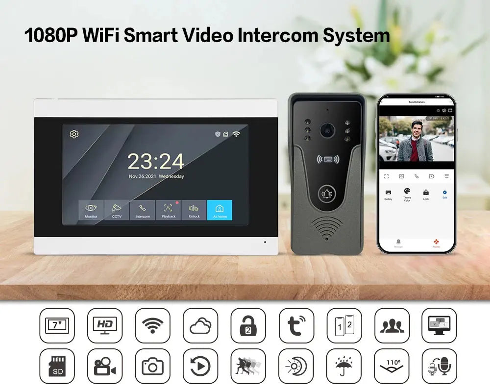 Visiophone intelligent sans fil à écran tactile