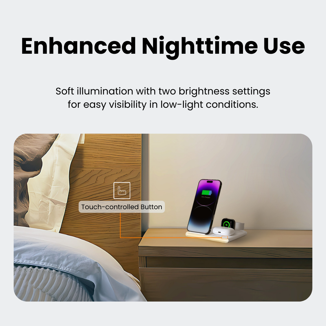 Jabees PowerGlow 4-in-1 foldable wireless charger with LED light