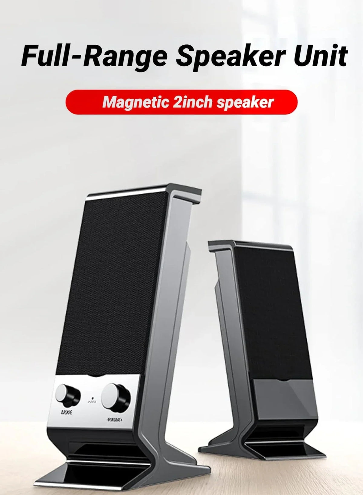 Black compact USB laptop speakers with volume control
