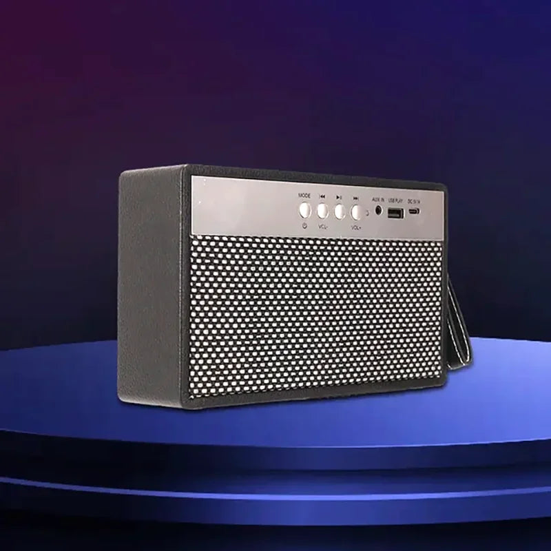 Portable Bluetooth Speaker With Retro Lychee Pattern (Black)-3