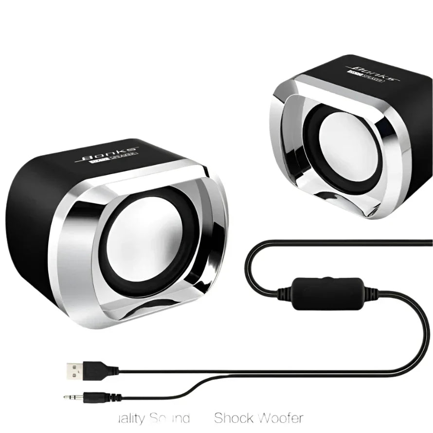 Black computer speakers with bass subwoofer