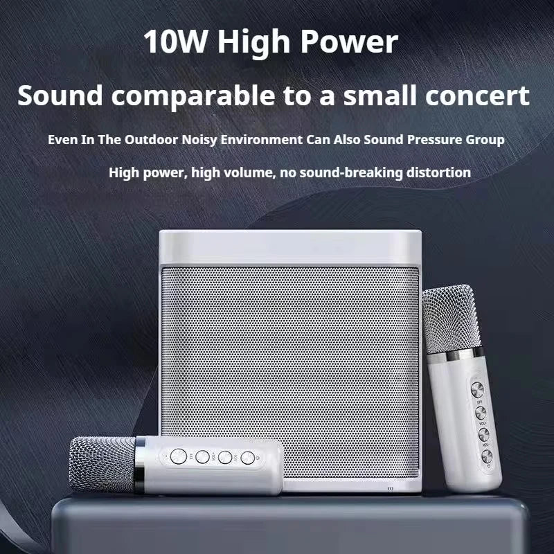 Enceinte de karaoké portable avec deux microphones, blanche