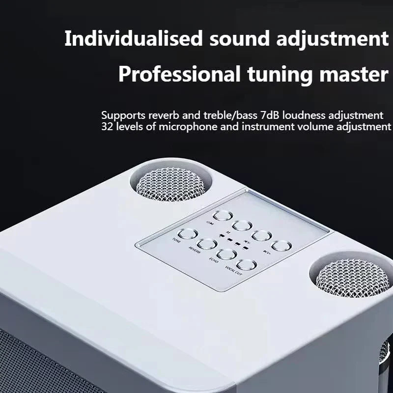 Enceinte de karaoké portable avec deux microphones, blanche