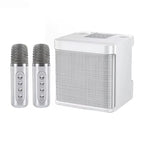 Enceinte de karaoké portable avec deux microphones, blanche