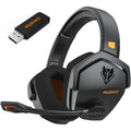 Orange wireless gaming headphones with two connection modes