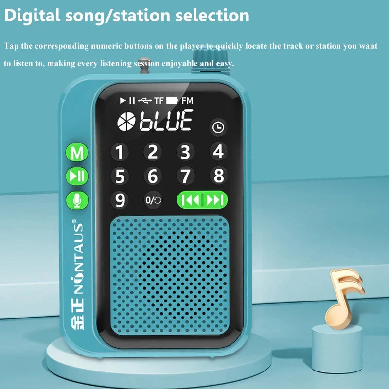 Mini-radio FM portable rechargeable, bleue