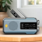 Blue solar emergency radio with LED torch