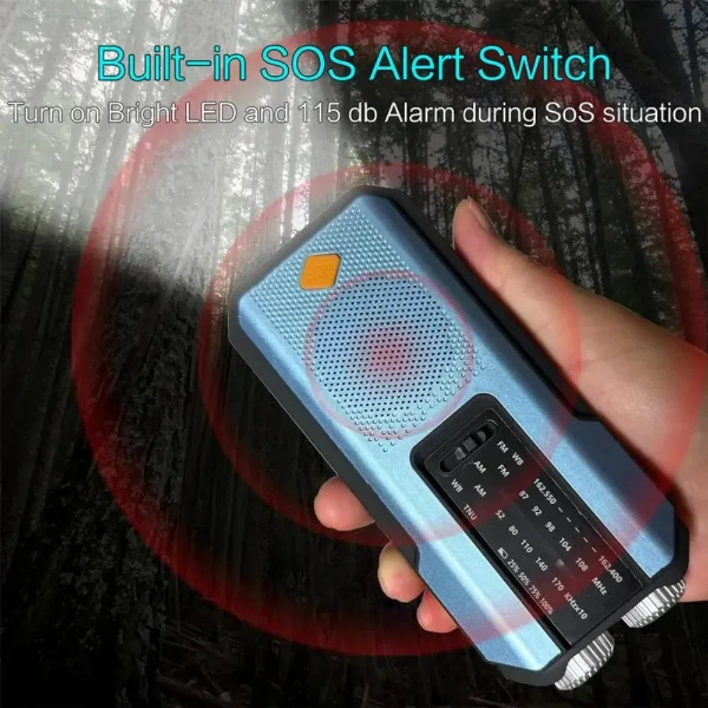 Blue solar emergency radio with LED torch