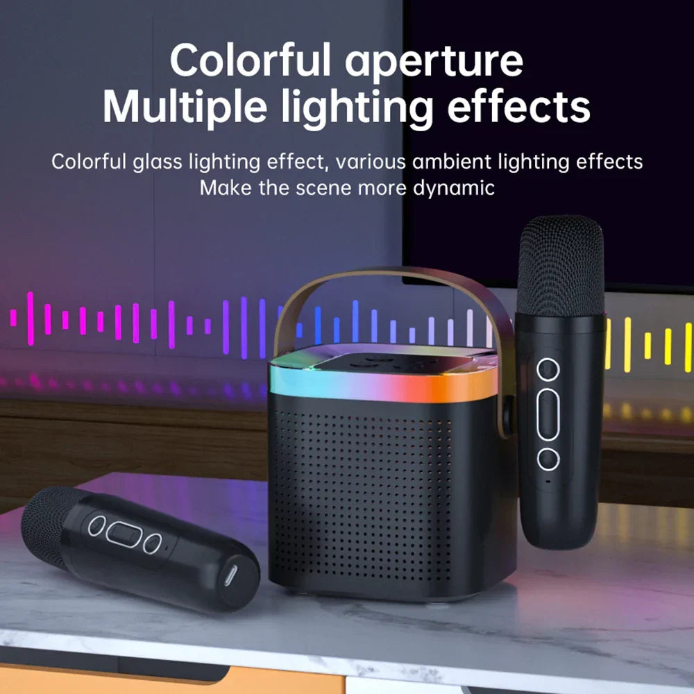 Portable Bluetooth karaoke system with microphones