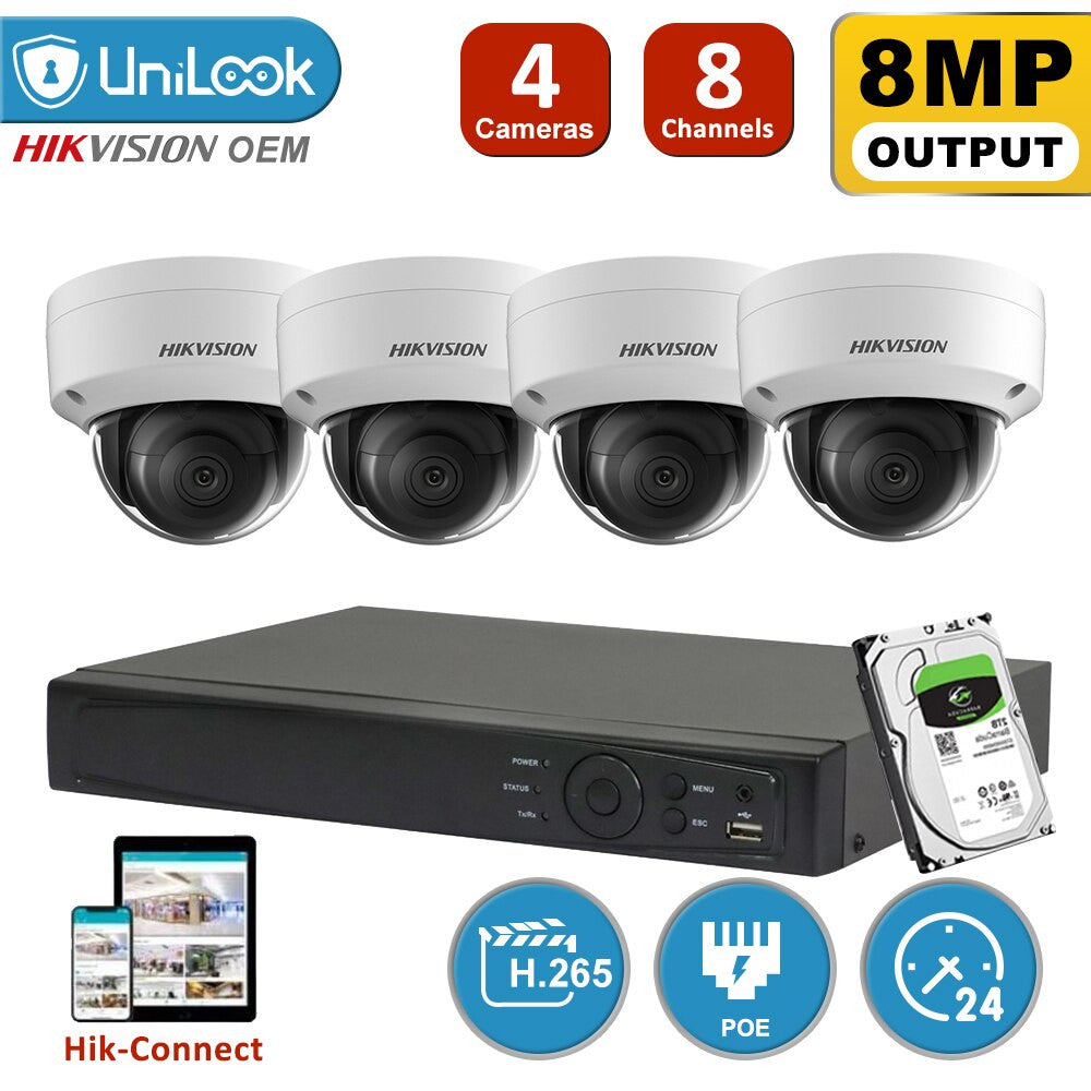 Kit de vidéosurveillance IP Hikvision 4K de 8 MP avec PoE, DS-2CD2185FWD-IS