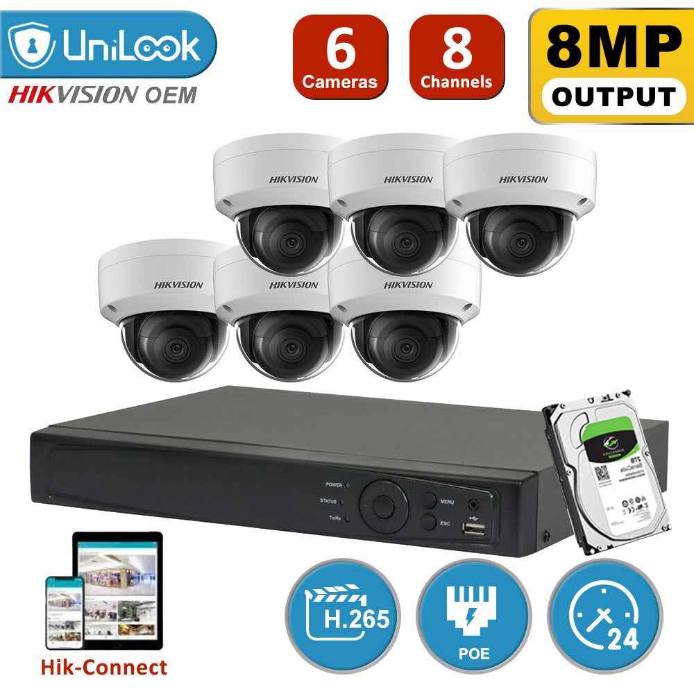 Kit de vidéosurveillance IP Hikvision 4K de 8 MP avec PoE, DS-2CD2185FWD-IS