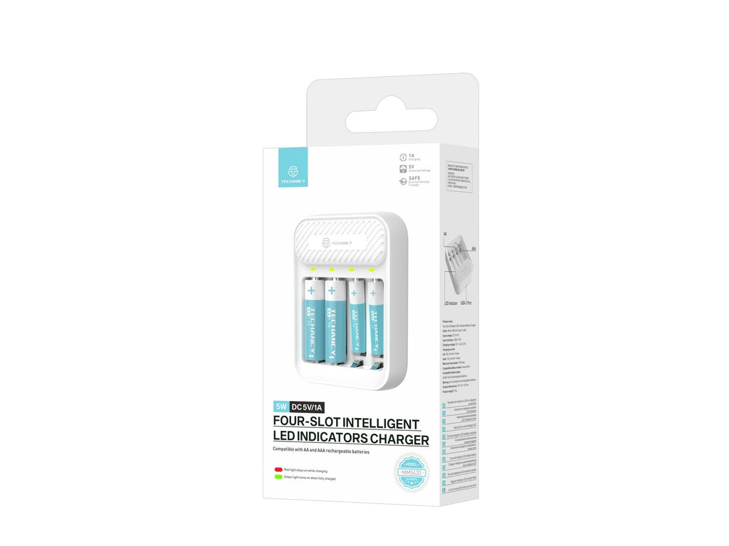 White Techancy MM5420 4-slot AA/AAA 1.2 V Ni-MH battery charger with LEDs