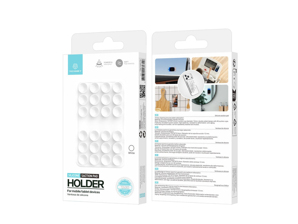 Support Techancy TZ6303 en silicone à ventouses pour téléphone et tablette, blanc